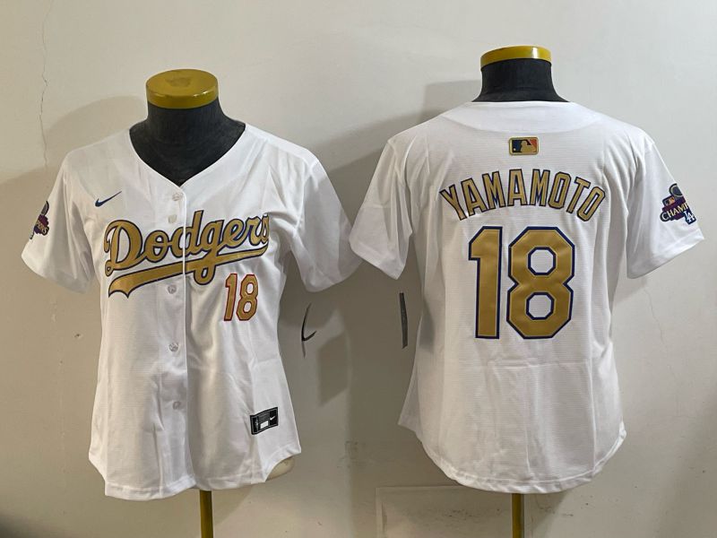 Youth Los Angeles Dodgers #18 Yamamoto White Gold 2026 Nike Game MLB Jersey 004->youth mlb jersey->Youth Jersey